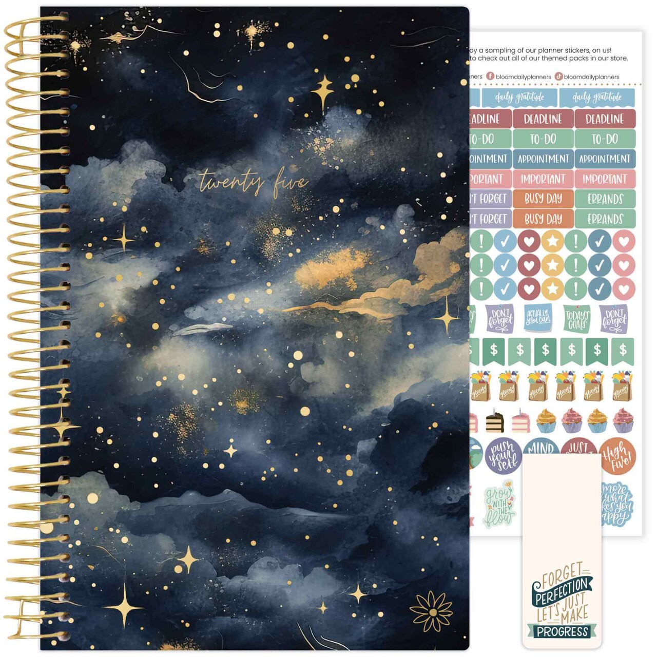 bloom daily planners 2025 Soft Cover Planner, 5.5" x 8.25", Midnight Sky